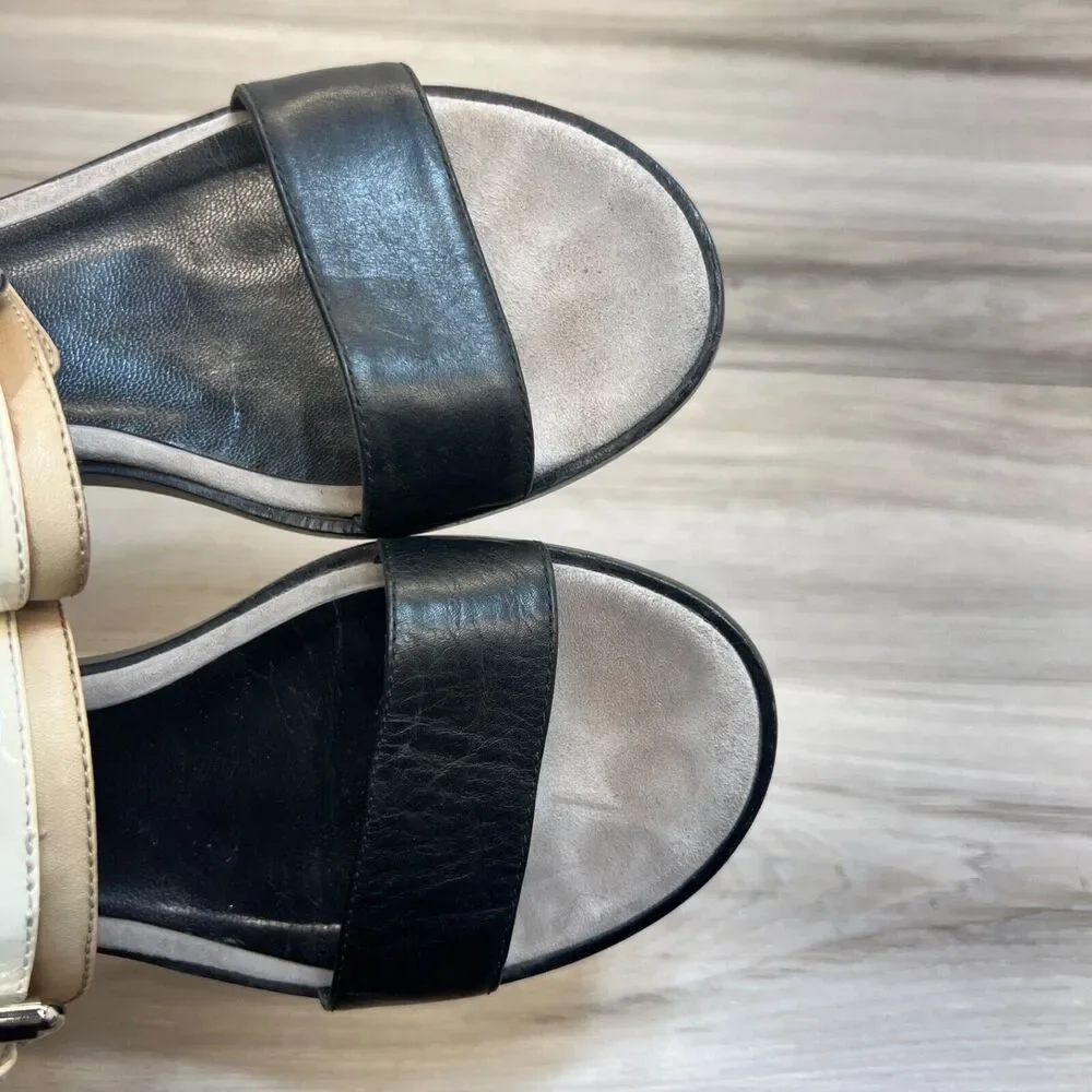 Aquatalia‎ Women’s Cream Slingback Leather Low Block Heel Sandals Size 7.5